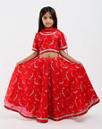 Red Lehenga in Bird Print