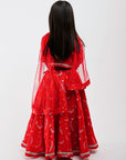 Red Lehenga in Bird Print