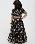 Black lehenga in bird and floral print