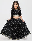 Black Lehenga in Bird Print
