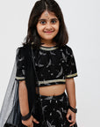 Black Lehenga in Bird Print