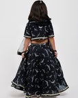Black Lehenga in Bird Print