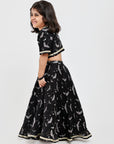 Black Lehenga in Bird Print