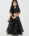 Black Lehenga in Bird Print