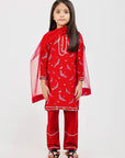 Red Bird Printed Kurta Payjama
