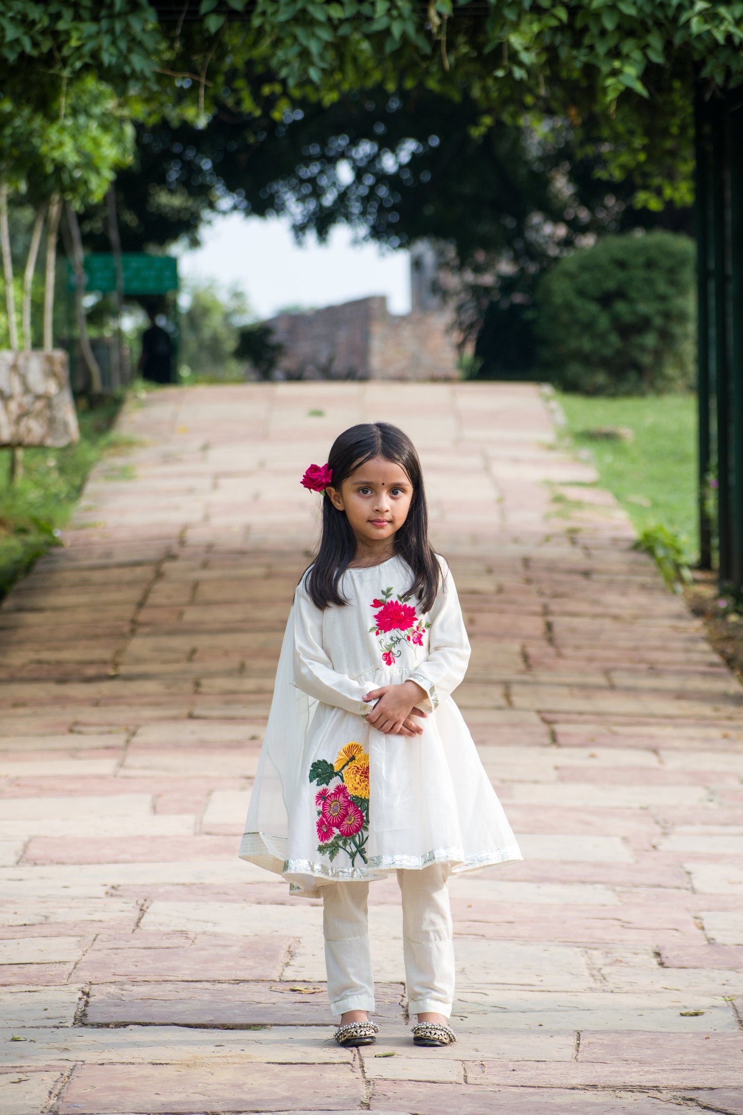 Floral Embroided Ivory Chanderi Anarkali