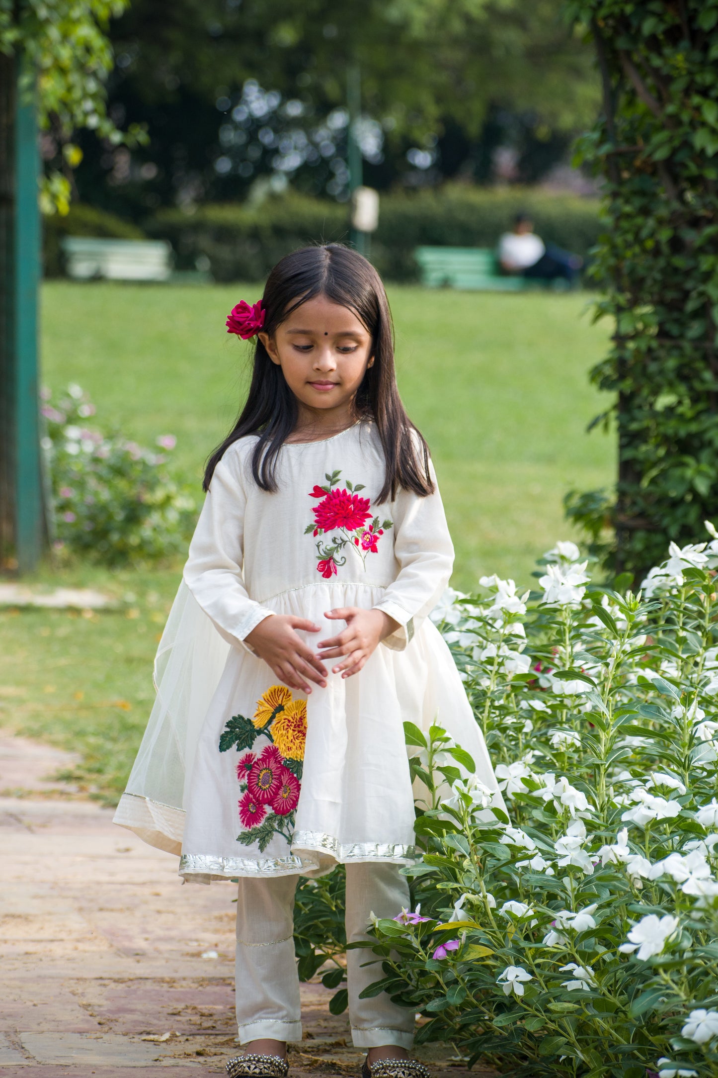 Floral Embroided Ivory Chanderi Anarkali