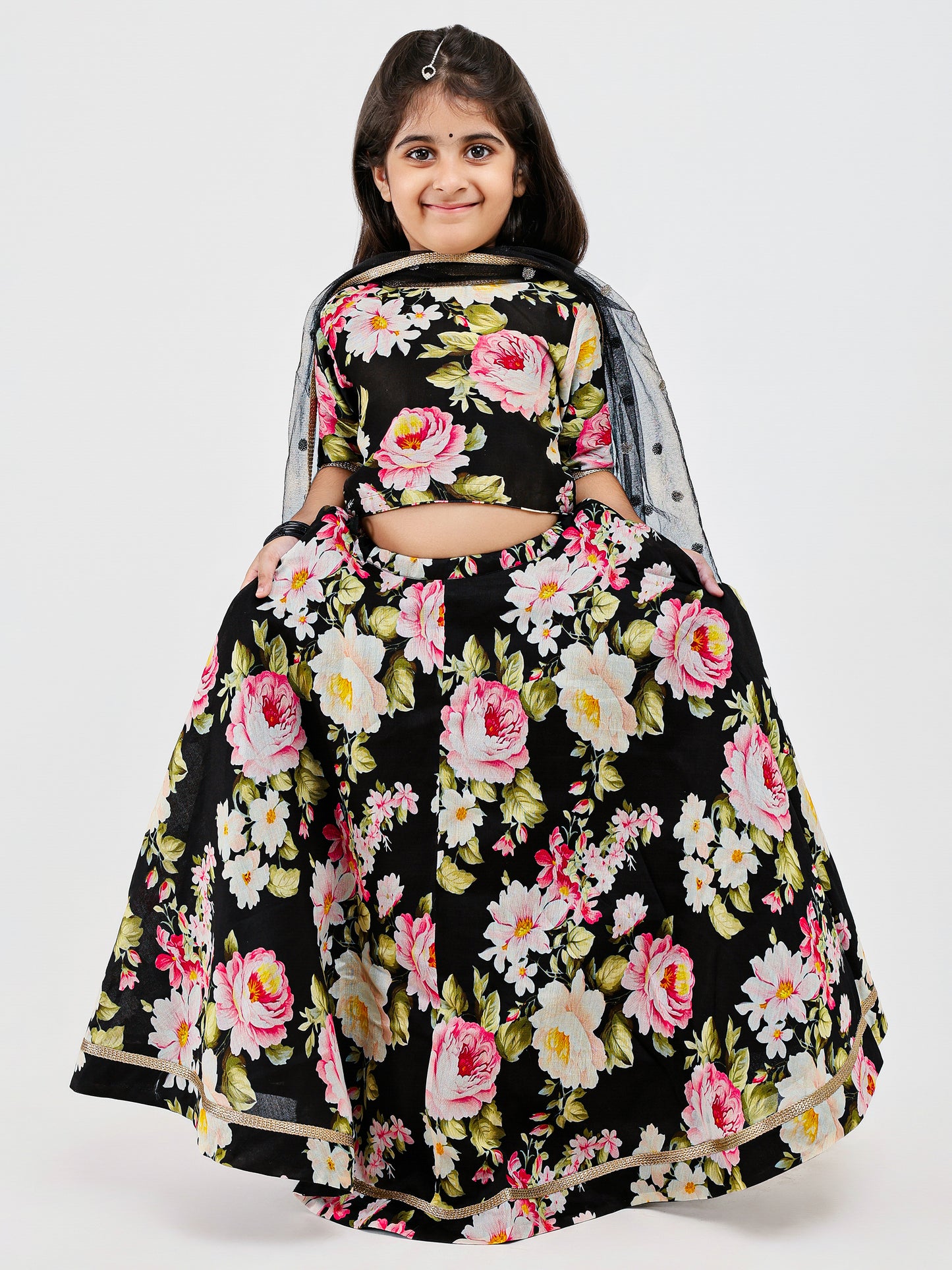 Black Floral Lehenga