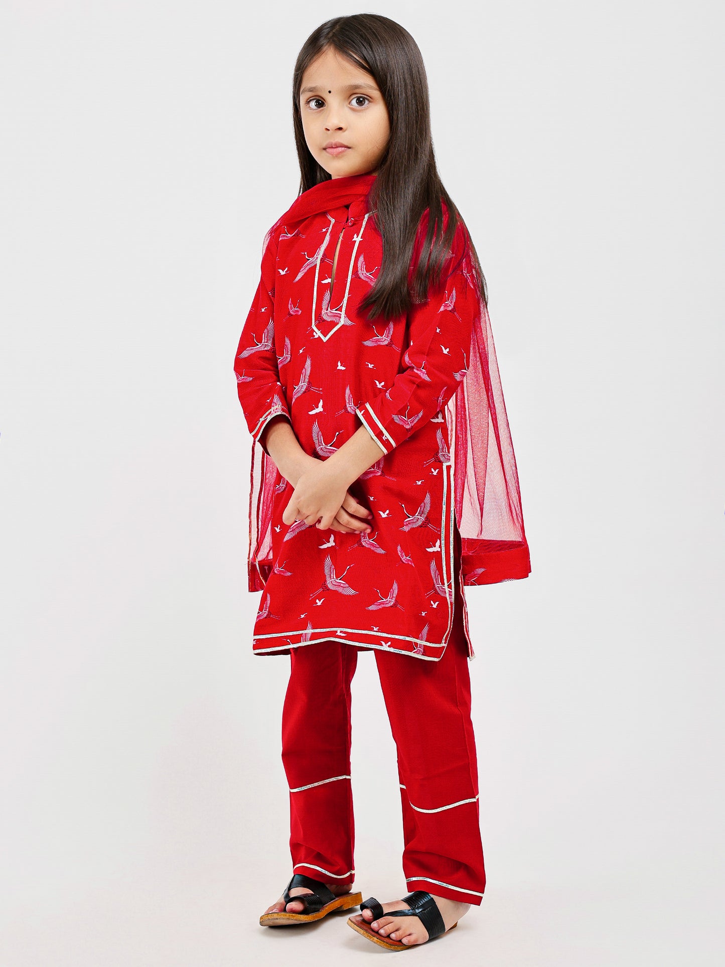 Red Bird Printed Kurta Payjama