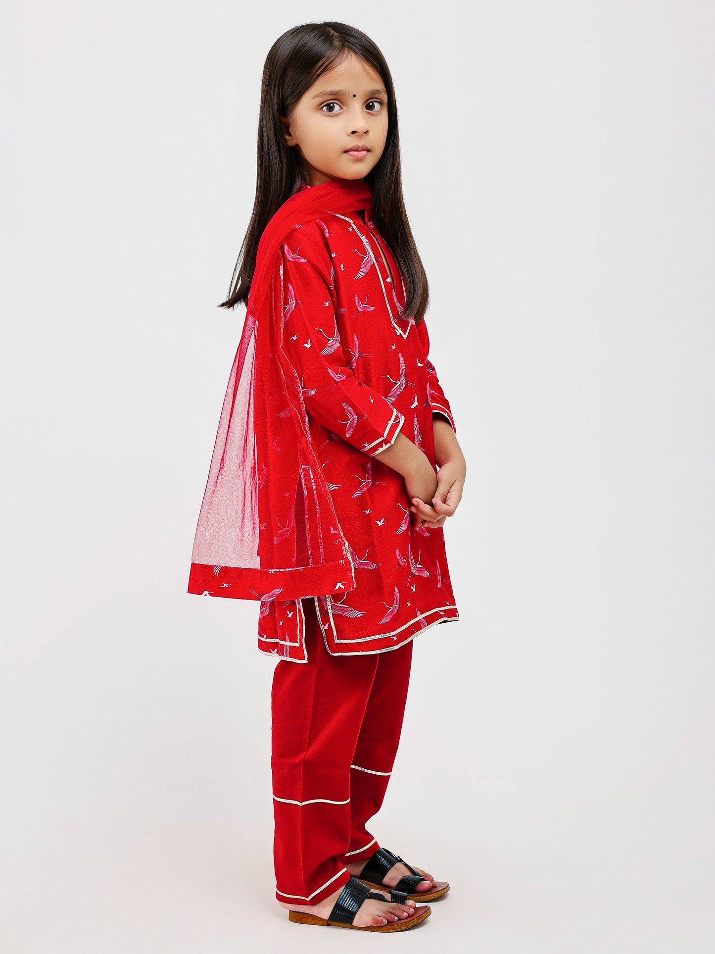 Red Bird Printed Kurta Payjama