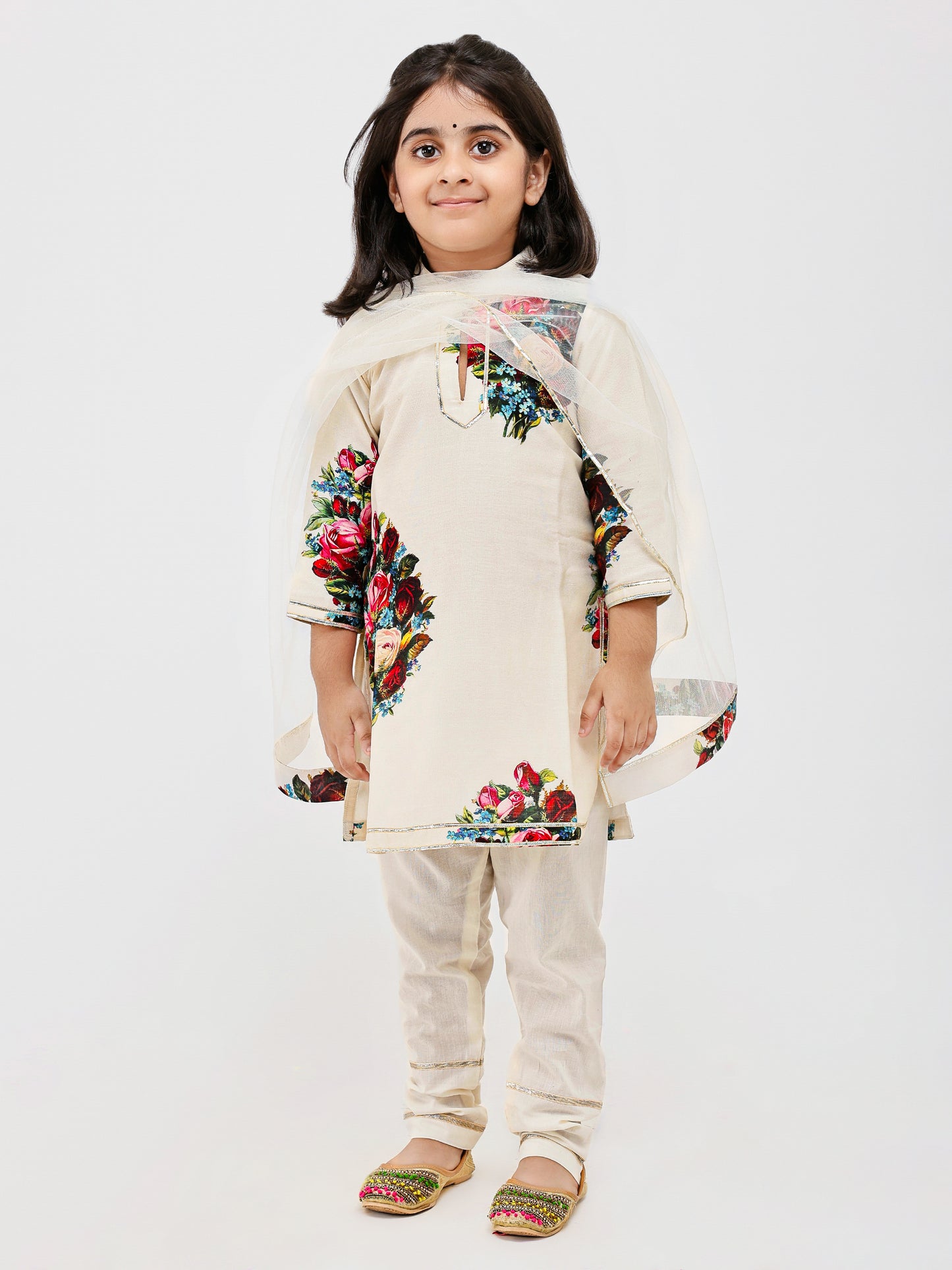 Ivory Floral Printed Kurta Payjama