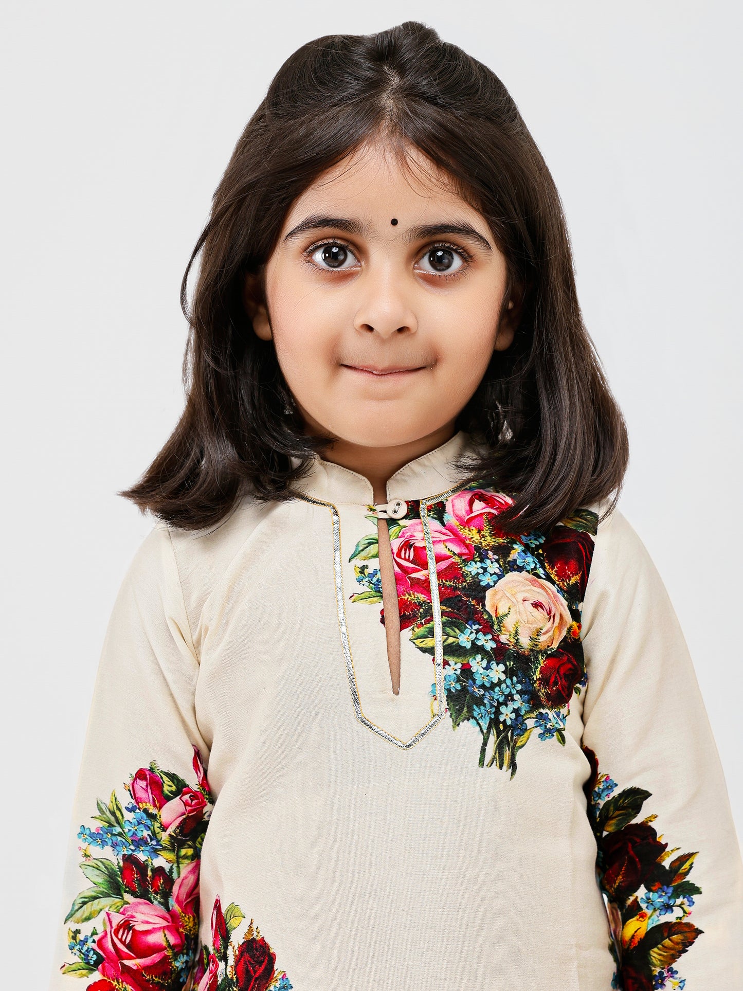 Ivory Floral Printed Kurta Payjama