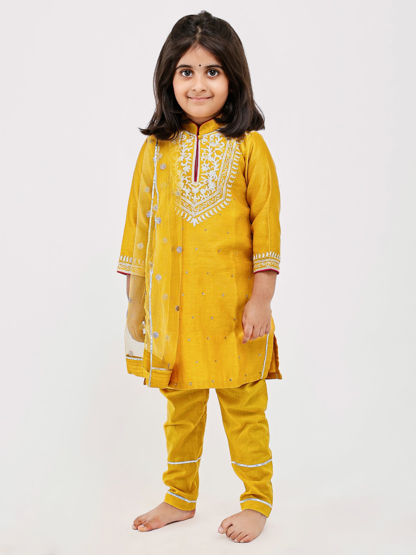 Mustard Chanderi Dori Hand Embroidered Kurta Set