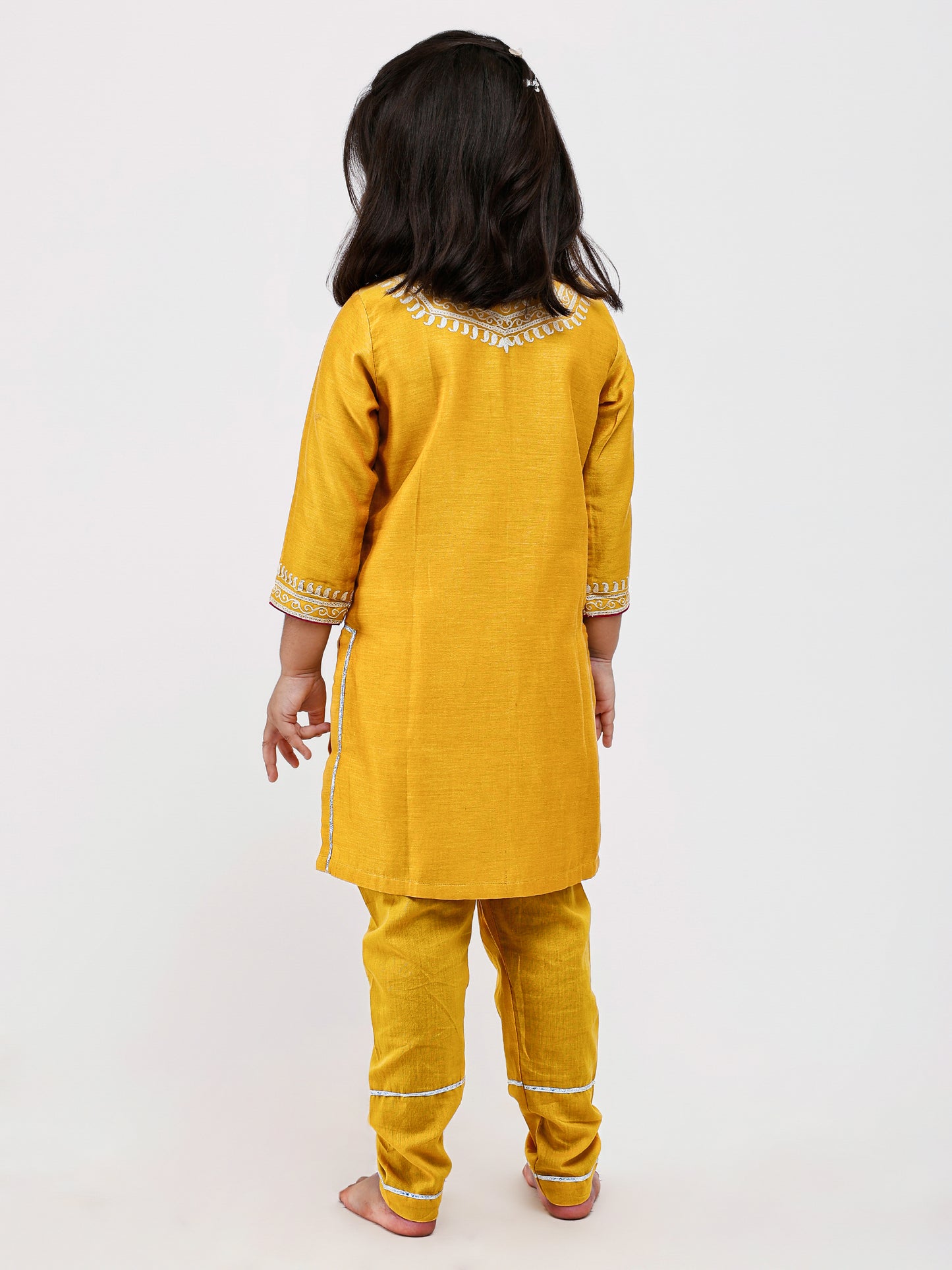 Mustard Chanderi Dori Hand Embroidered Kurta Set