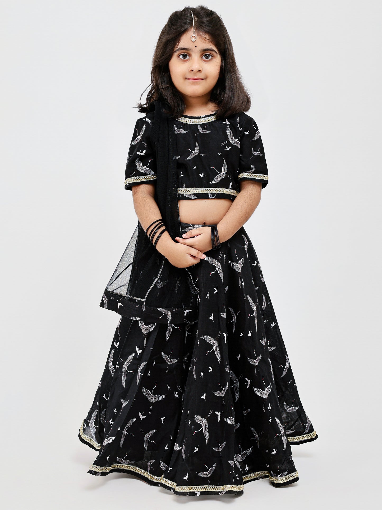 Black Lehenga in Bird Print