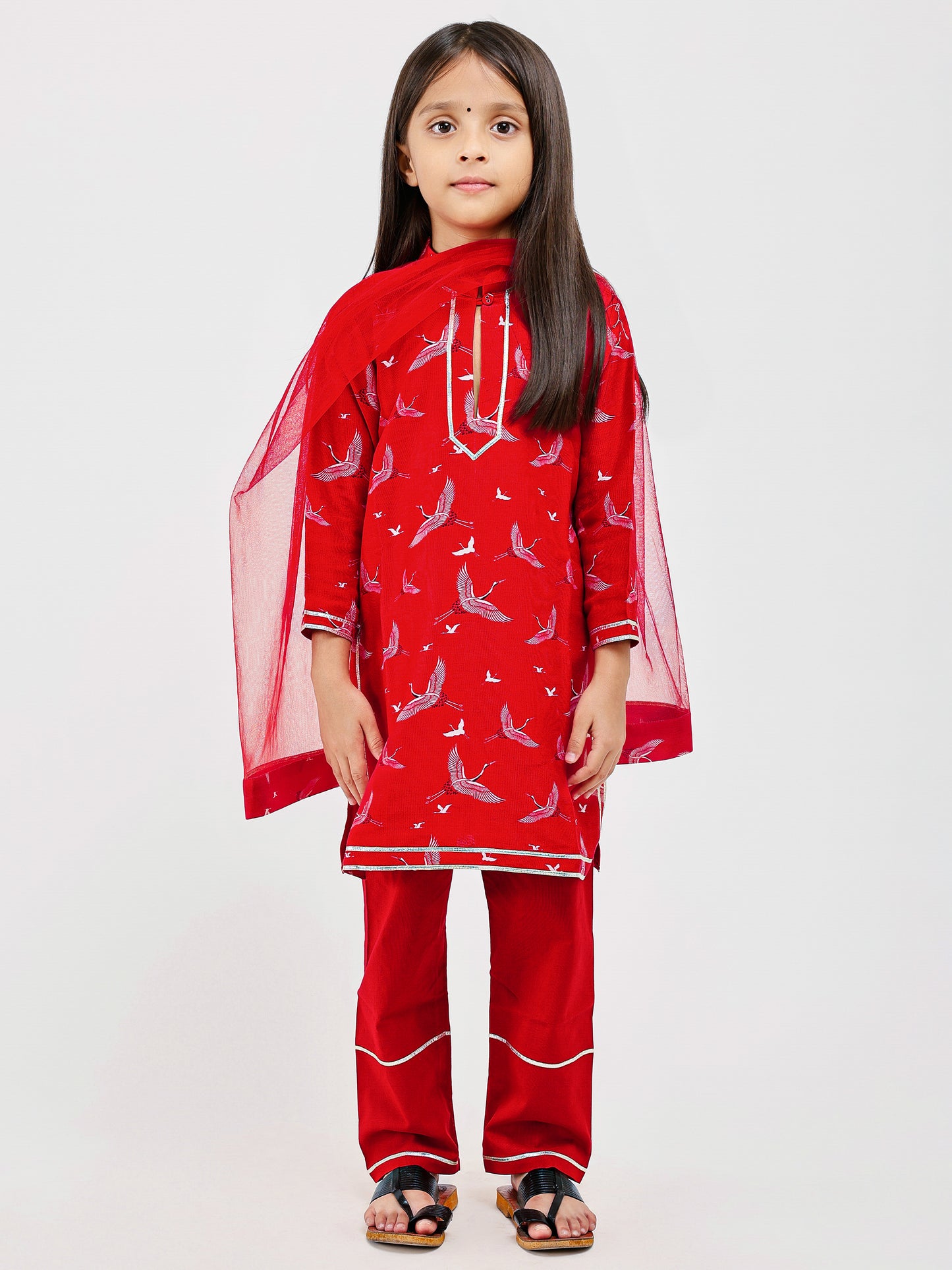 Red Bird Printed Kurta Payjama