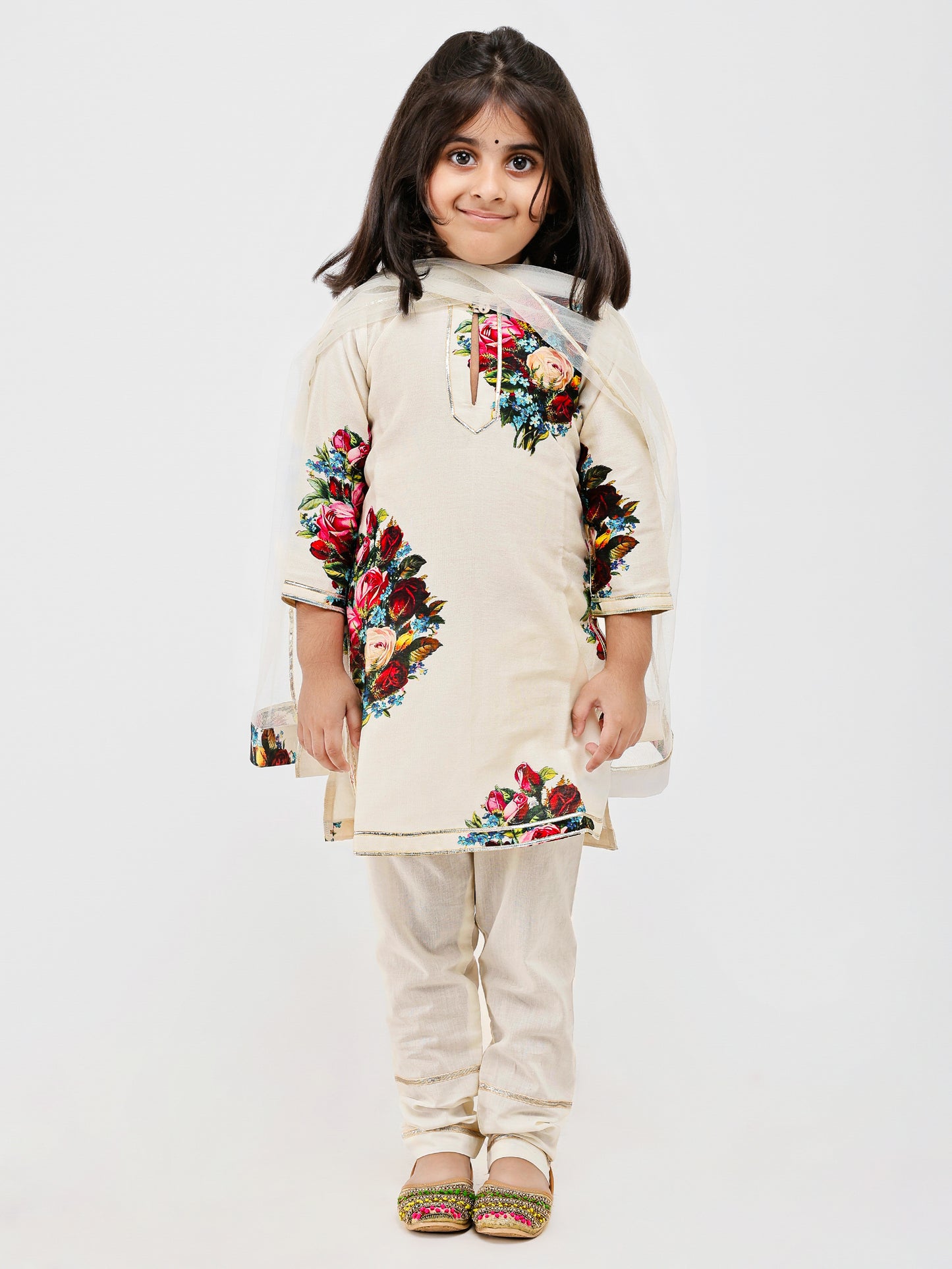 Ivory Floral Printed Kurta Payjama