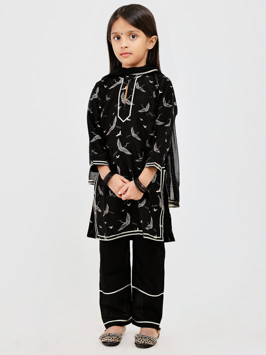 Black Bird Printed Kurta Payjama Set