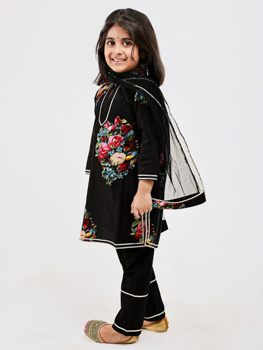 Black Floral Printed Kurta Payjama