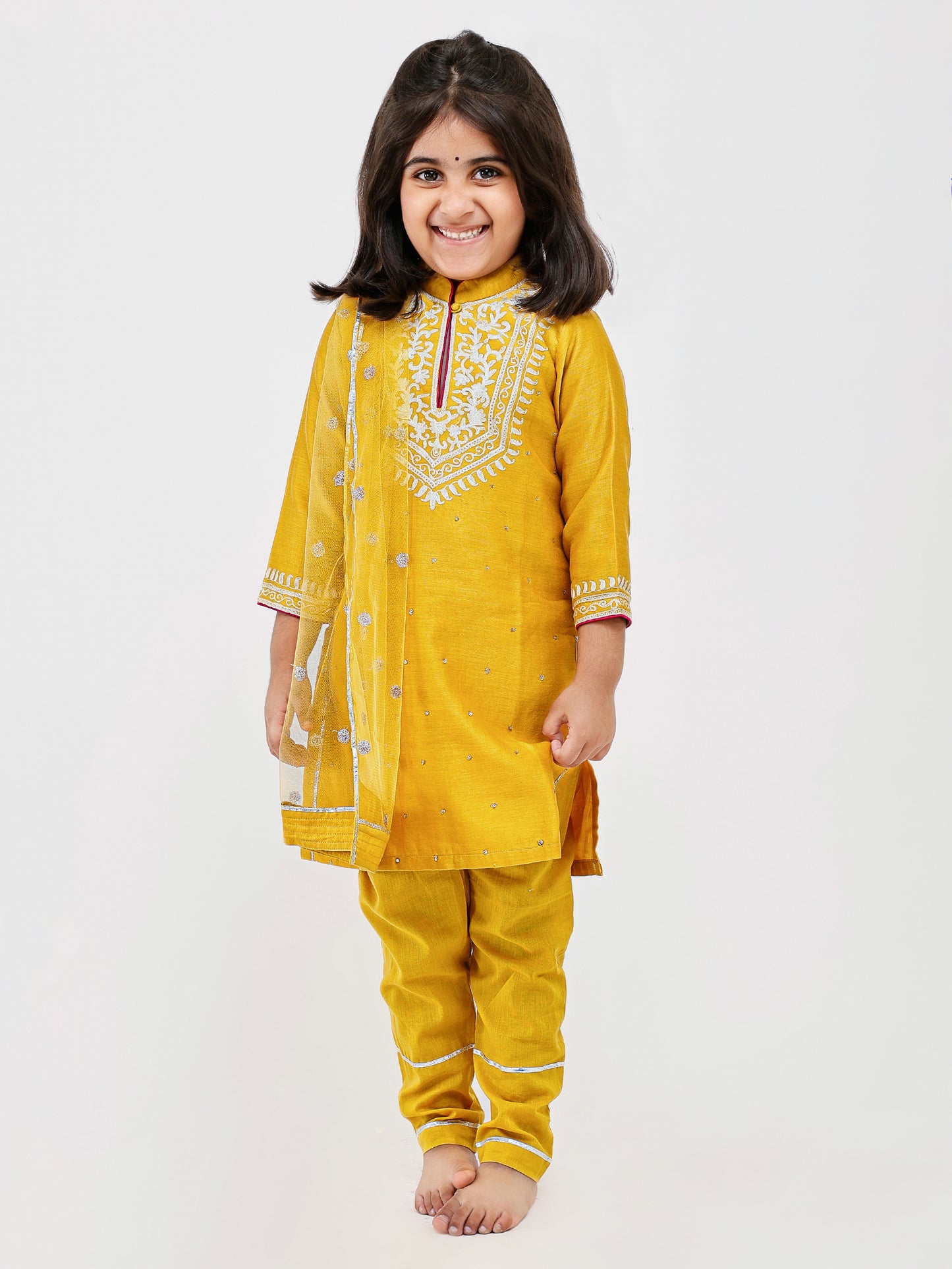 Mustard Chanderi Dori Hand Embroidered Kurta Set