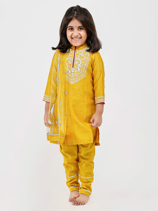 Mustard Chanderi Dori Hand Embroidered Kurta Set