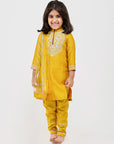 Mustard Chanderi Dori Hand Embroidered Kurta Set